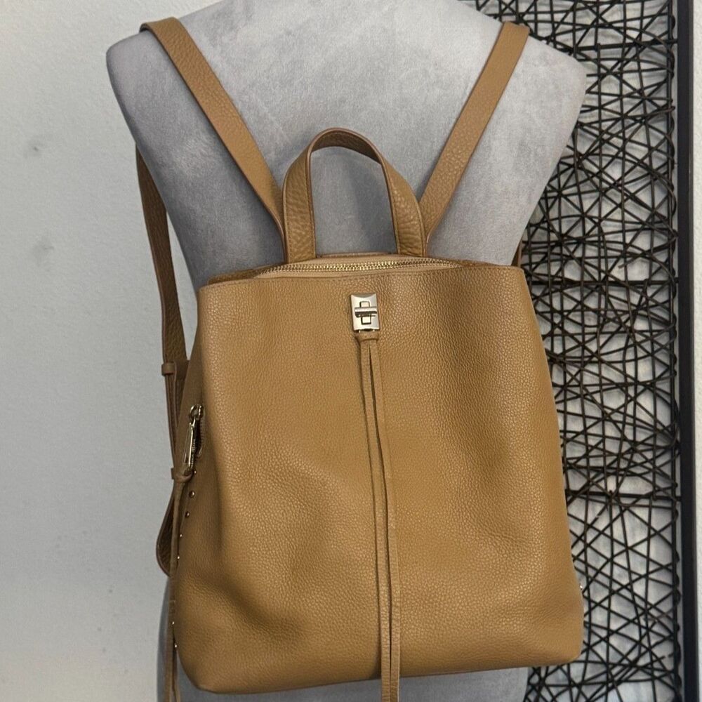 Rebecca Minkoff Darren Leather Backpack Tan Camel Studded Turn Lock Tassel